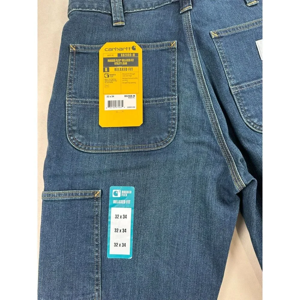 Carhartt Jeans Mens 32x34 Rugged Flex Relaxed Fit Utility Work Denim NWT BD2808